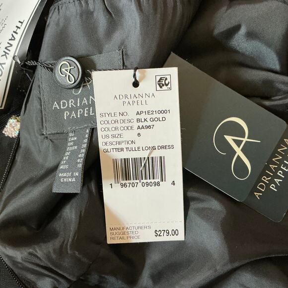 Adrianna Papell Glitter Dot Fit and Flare Evening Gown Black and Gold Size 6 - Picture 9 of 13